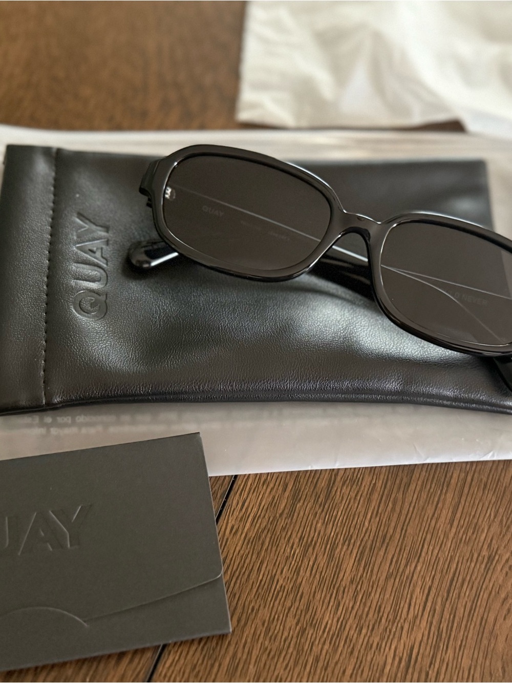 Quay Australia Black Oval Sunglasses with Dark Lenses